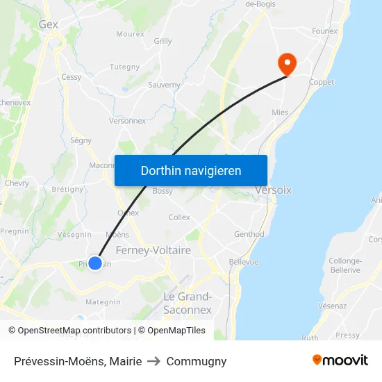 Prévessin-Moëns, Mairie to Commugny map