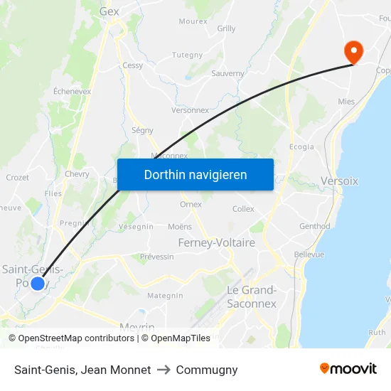Saint-Genis, Jean Monnet to Commugny map