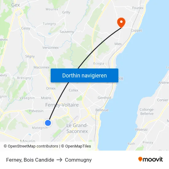 Ferney, Bois Candide to Commugny map