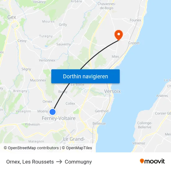 Ornex, Les Roussets to Commugny map