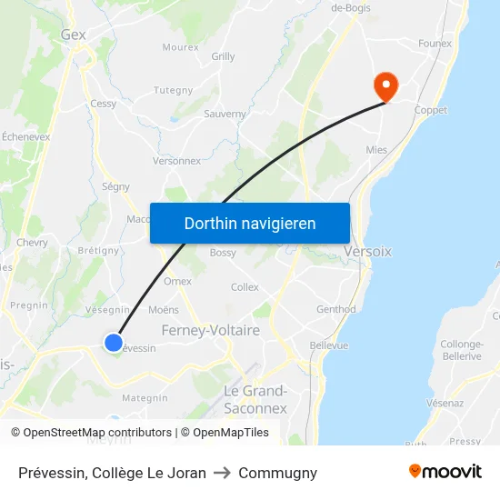Prévessin, Collège Le Joran to Commugny map