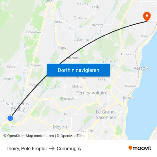 Thoiry, Pôle Emploi to Commugny map