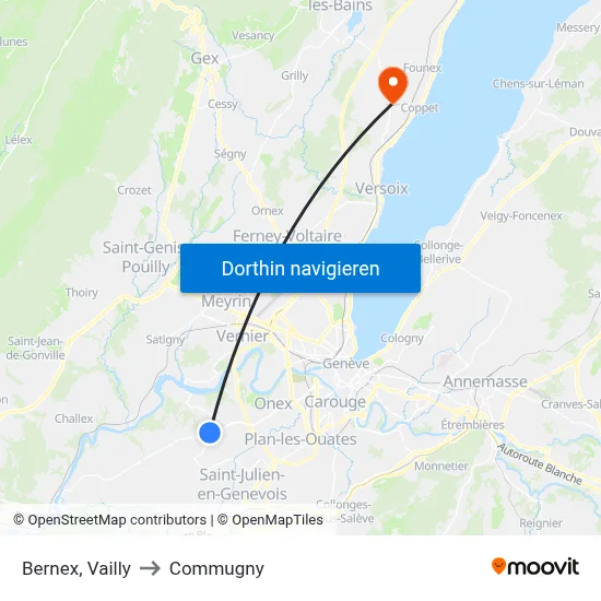 Bernex, Vailly to Commugny map
