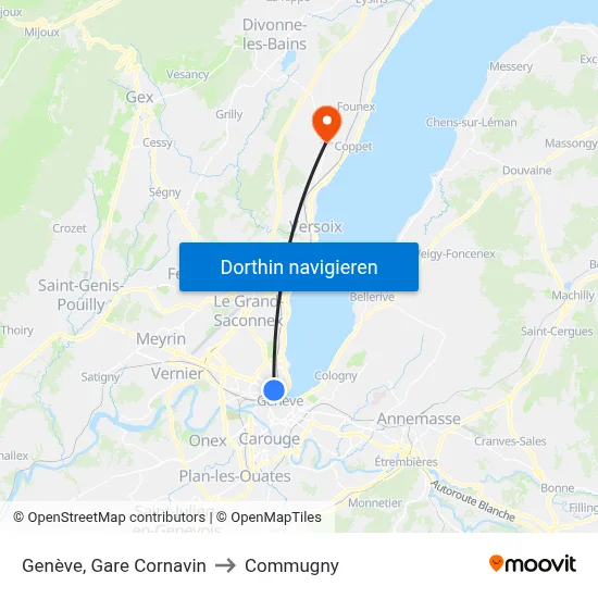 Genève, Gare Cornavin to Commugny map