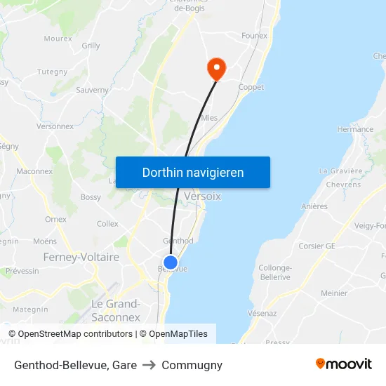 Genthod-Bellevue, Gare to Commugny map