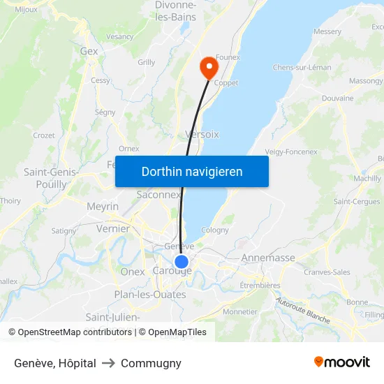 Genève, Hôpital to Commugny map