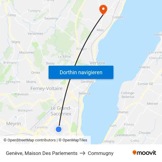 Genève, Maison Des Parlements to Commugny map