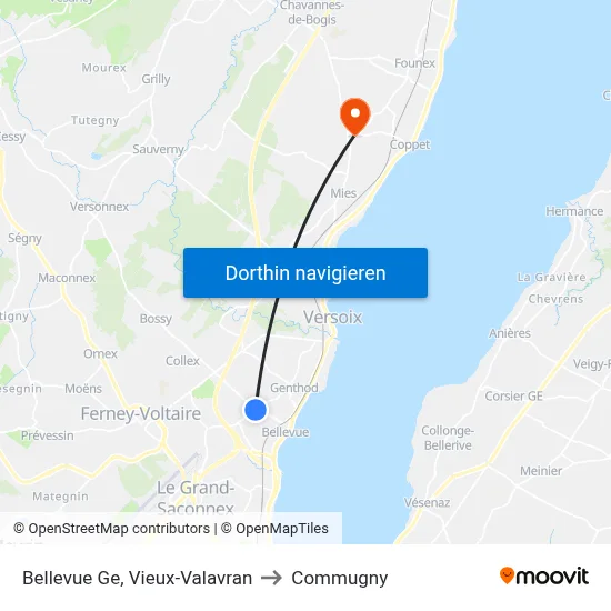 Bellevue Ge, Vieux-Valavran to Commugny map