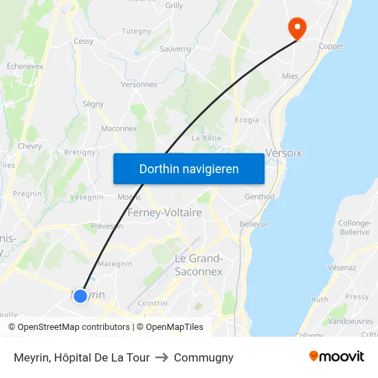 Meyrin, Hôpital De La Tour to Commugny map