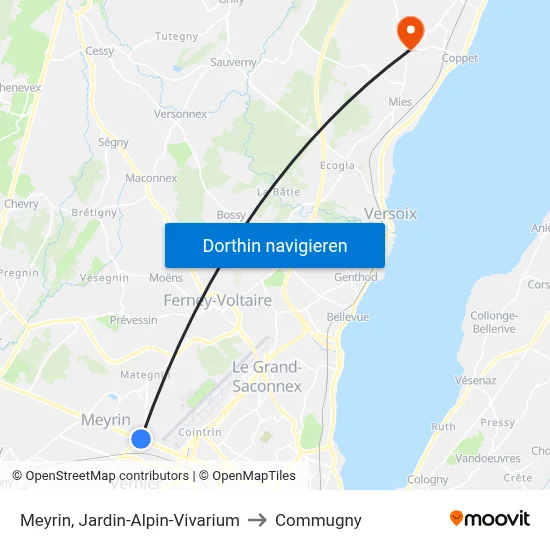 Meyrin, Jardin-Alpin-Vivarium to Commugny map