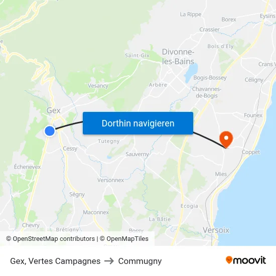 Gex, Vertes Campagnes to Commugny map