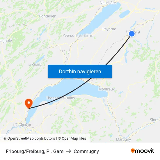 Fribourg/Freiburg, Pl. Gare to Commugny map