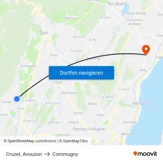 Crozet, Avouzon to Commugny map