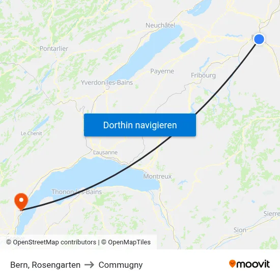 Bern, Rosengarten to Commugny map