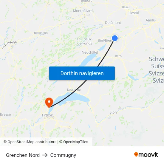 Grenchen Nord to Commugny map
