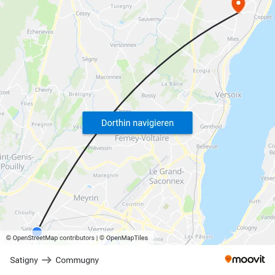 Satigny to Commugny map