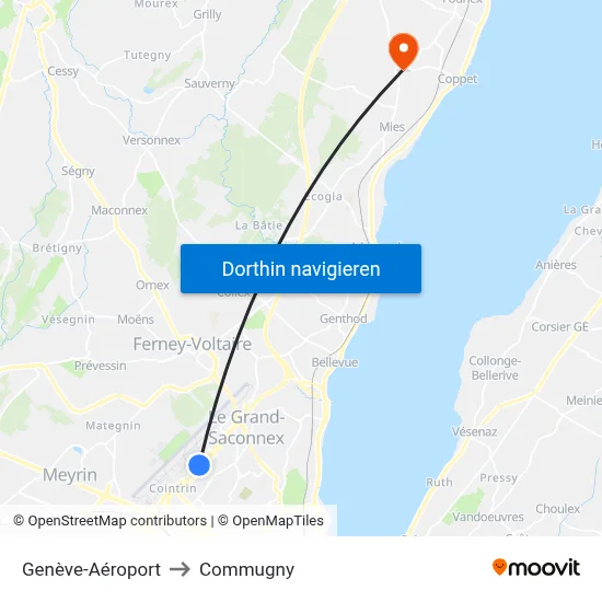 Genève-Aéroport to Commugny map