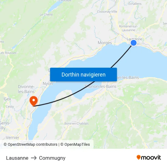 Lausanne to Commugny map