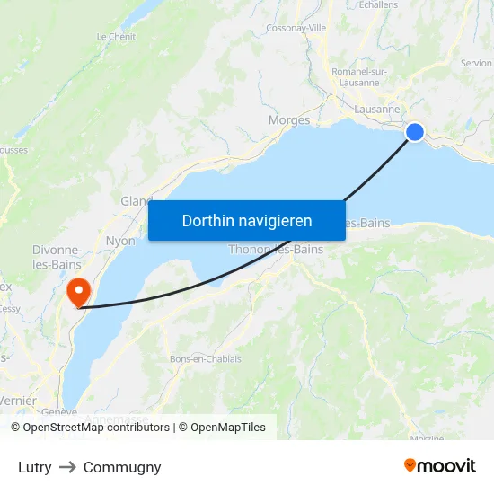 Lutry to Commugny map