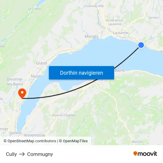 Cully to Commugny map