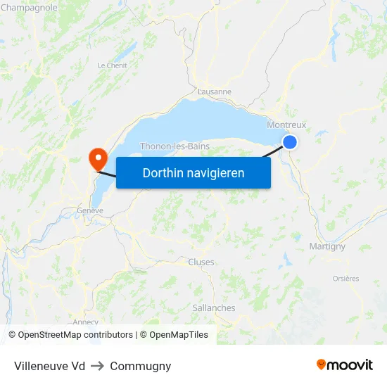 Villeneuve Vd to Commugny map