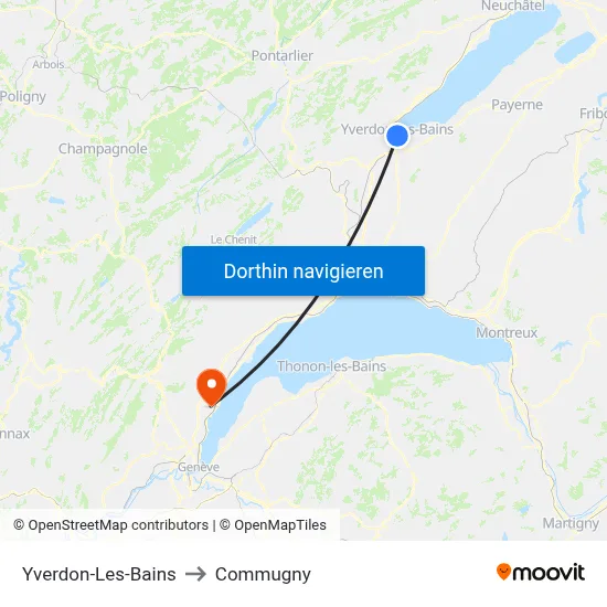 Yverdon-Les-Bains to Commugny map