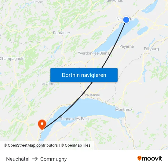 Neuchâtel to Commugny map