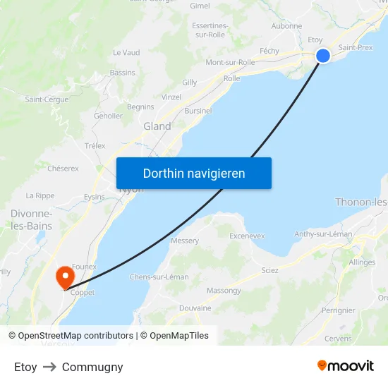 Etoy to Commugny map