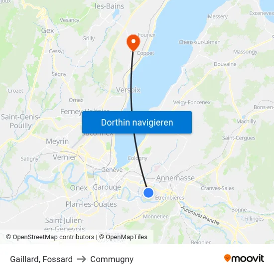 Gaillard, Fossard to Commugny map