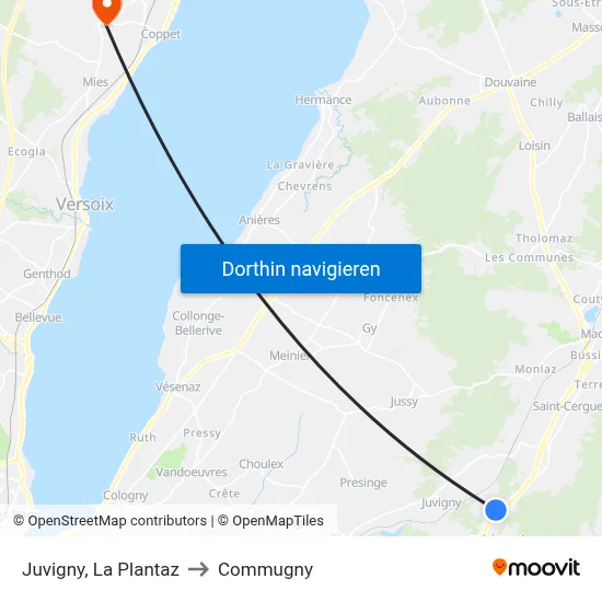 Juvigny, La Plantaz to Commugny map