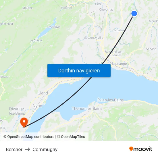 Bercher to Commugny map