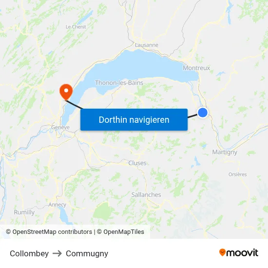 Collombey to Commugny map