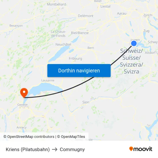 Kriens (Pilatusbahn) to Commugny map