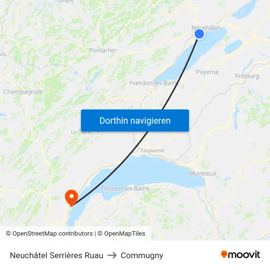 Neuchâtel Serrières Ruau to Commugny map
