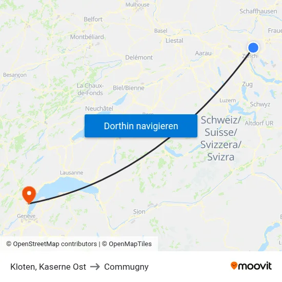 Kloten, Kaserne Ost to Commugny map