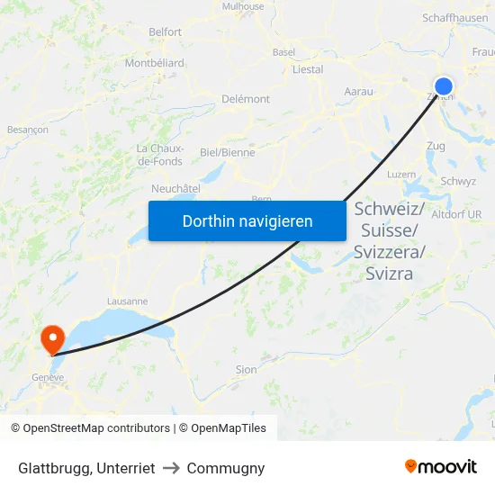 Glattbrugg, Unterriet to Commugny map