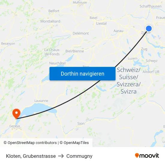Kloten, Grubenstrasse to Commugny map