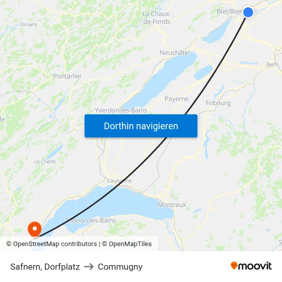 Safnern, Dorfplatz to Commugny map