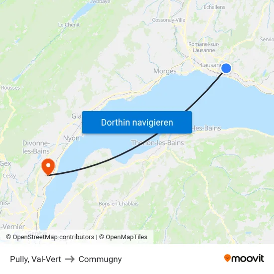 Pully, Val-Vert to Commugny map