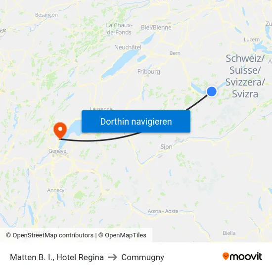 Matten B. I., Hotel Regina to Commugny map