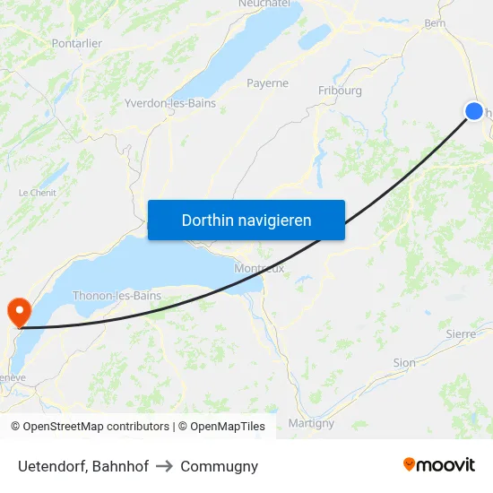Uetendorf, Bahnhof to Commugny map