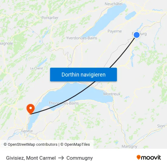 Givisiez, Mont Carmel to Commugny map
