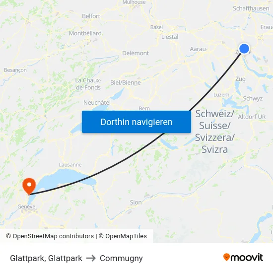 Glattpark, Glattpark to Commugny map