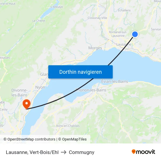 Lausanne, Vert-Bois/Ehl to Commugny map