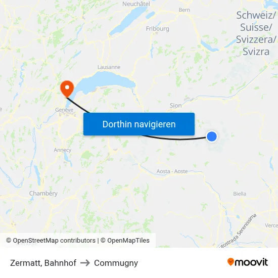 Zermatt, Bahnhof to Commugny map