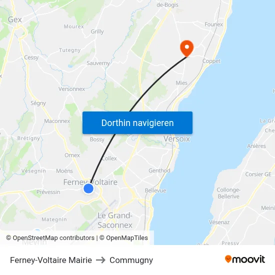 Ferney-Voltaire Mairie to Commugny map