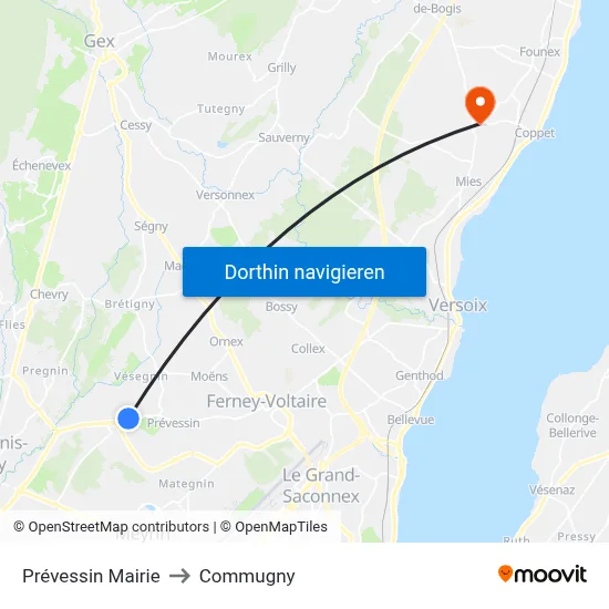 Prévessin Mairie to Commugny map