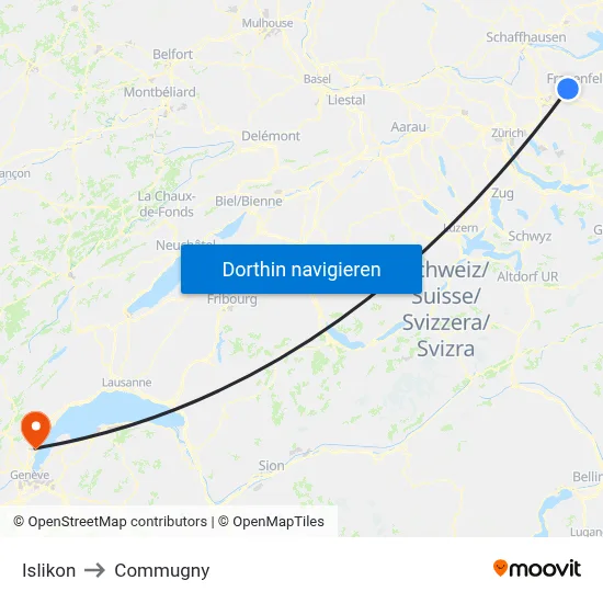 Islikon to Commugny map