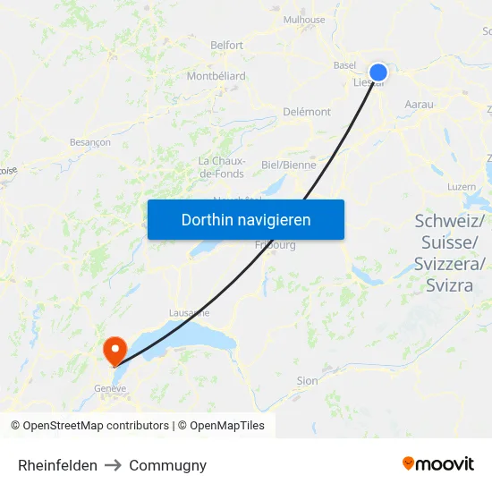Rheinfelden to Commugny map