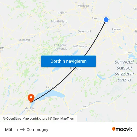 Möhlin to Commugny map